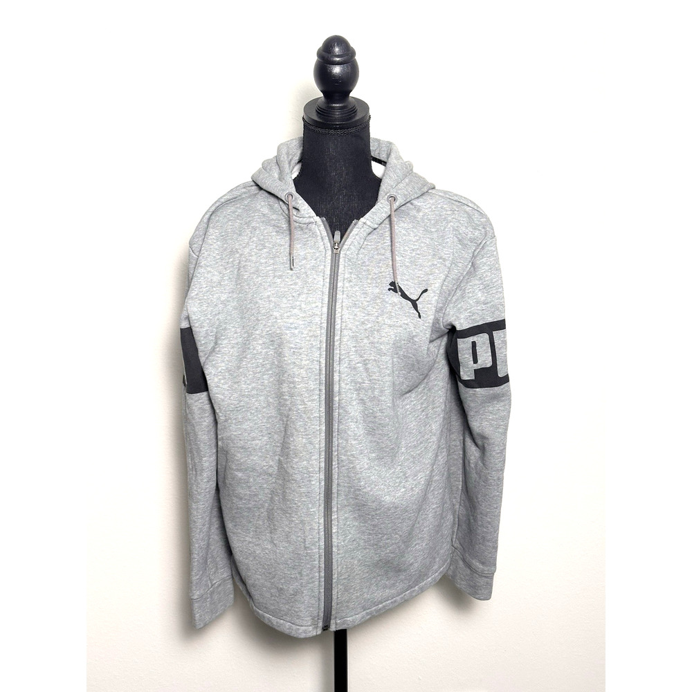 Puma Gray Signature Zip Front Hoodie Hooded Jacket Sweatshirt Men's M - Picture 2 of 16